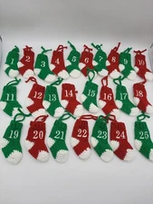 Christmas Count Down Mini Knit Stocking Ornaments 1-25 Days Red & Green