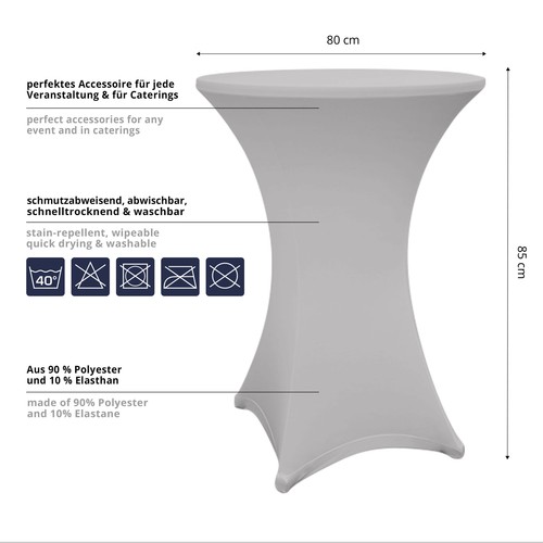 Set Di 2 Coperture Per Tavolo Alto Grigio 70Cm 75Cm Stretch - Foto 3 di 7