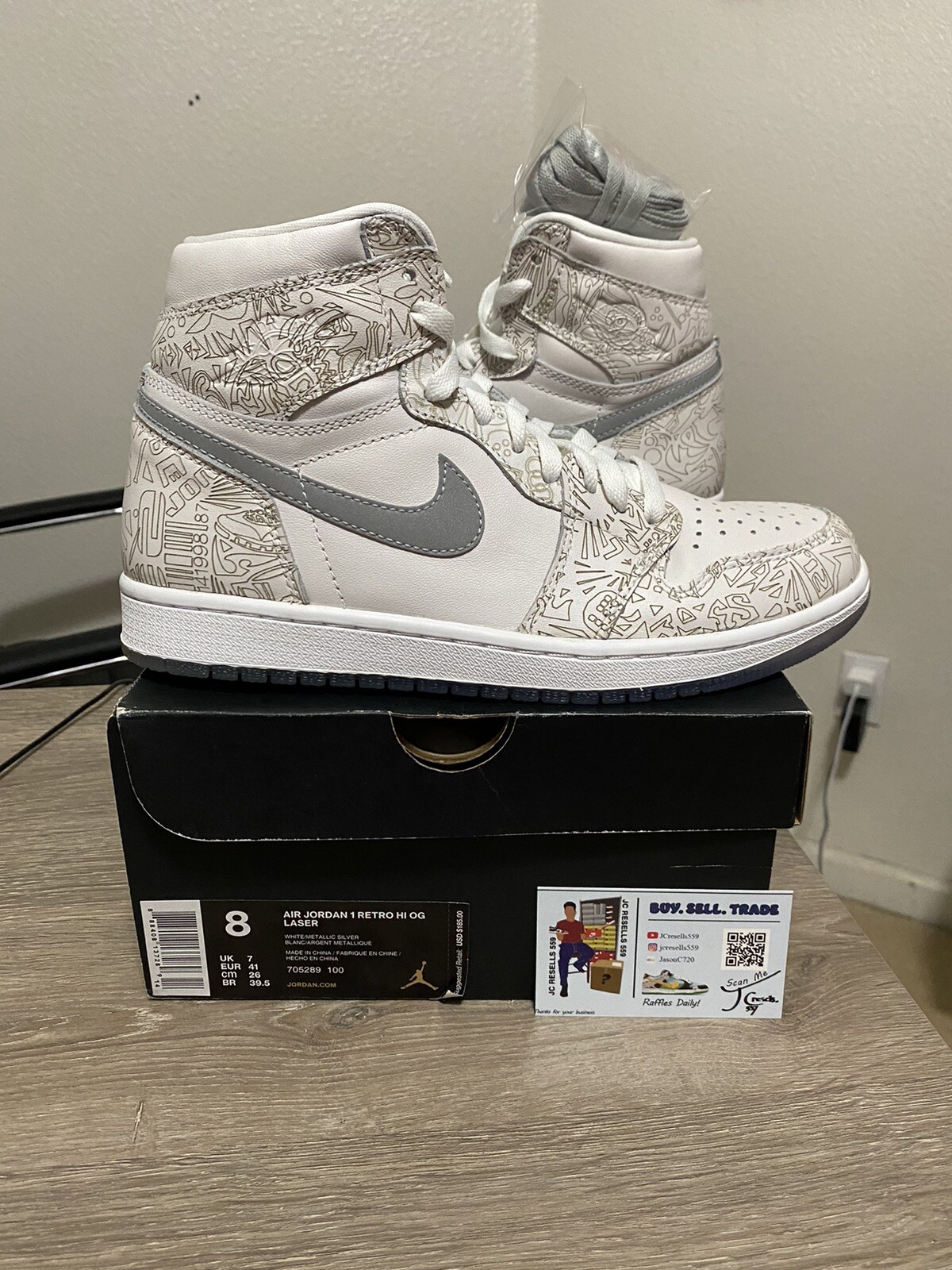 air jordan 1 retro high og laser white metallic silver