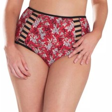 Curvy Kate CS4665 Maya High Waist Bikini Brief in Red Leaf Print Size medium