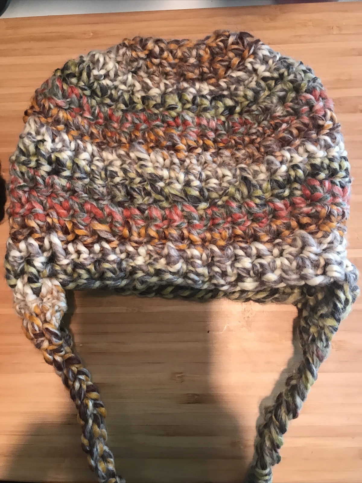 Messy Bun Pony Tail Crocheted Beanie Hat Handmade Adult size FUN! Multi Warm