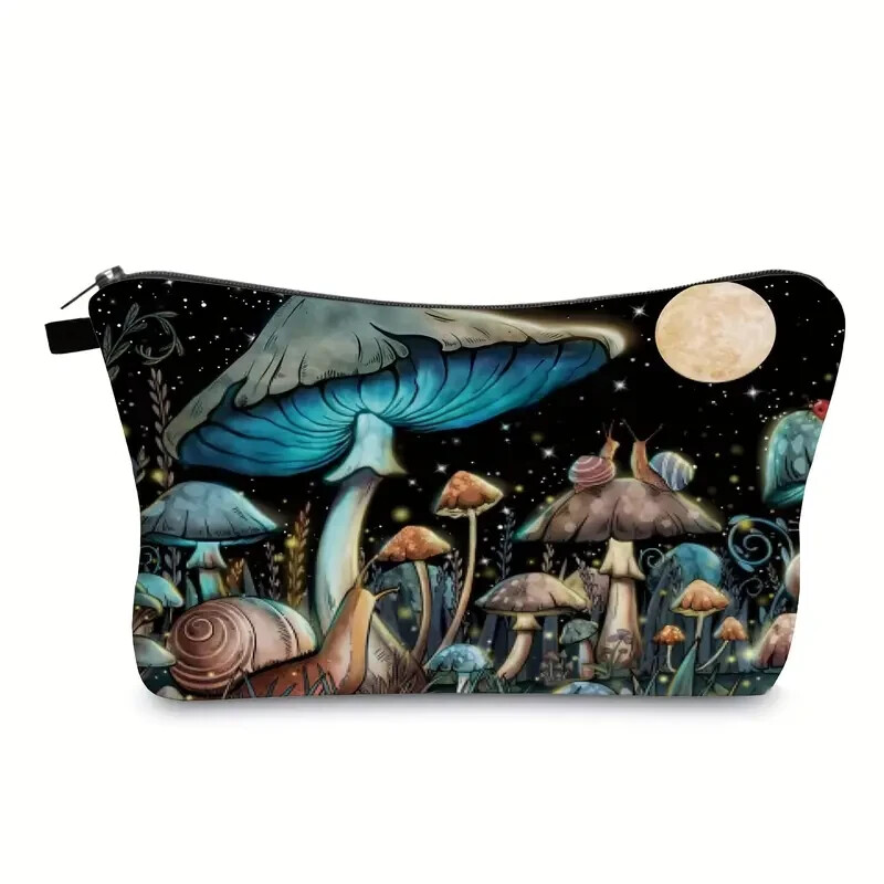 Makeup Bag, Blue Mushrooms, Clutch Purse, Zippered Bag, Makeup Pouch-image