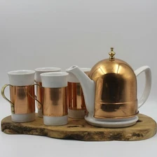 Baker Heart & Stuart Vintage Ceramic Tea Pot with Copper Cozy and 4 Mugs