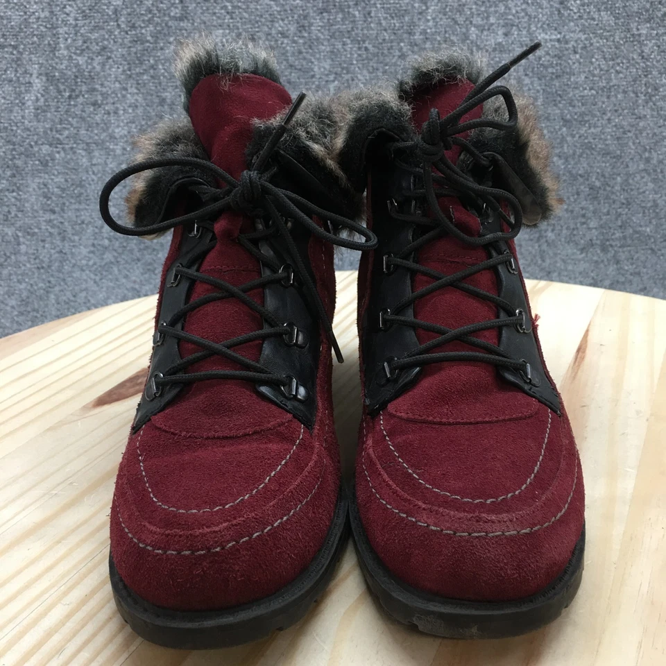 Botas deportivas para mujer 8 W acebo con cordones piel de oveja invierno tacones botín rojo gamuza Foto 4 de 4