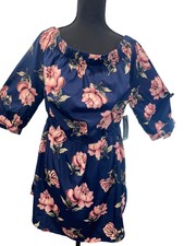 New Women's Blush Boho Pink Floral Midi Blue Dress Sz XL