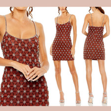 NWT MAC DUGGAL [ 8 ] 10983 Scoop Neck Embellished Mini Dress in Nutmeg J1663