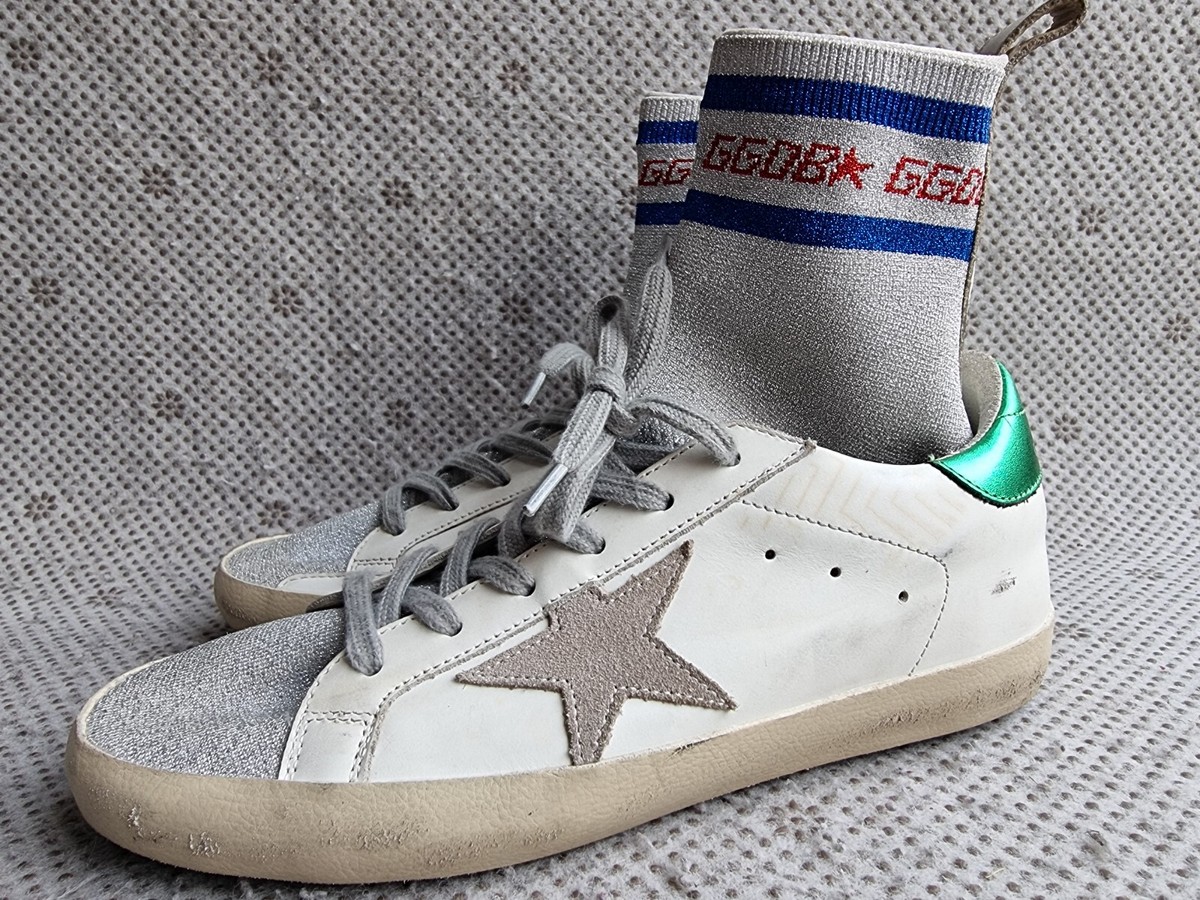 Golden Goose White Superstar Metallic Sock Sneakers Size Eur 38