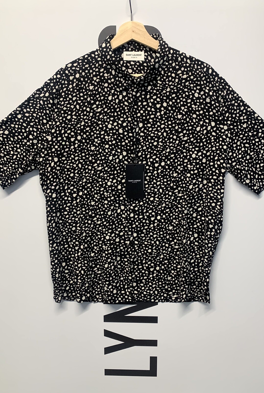 Camicia Saint Laurent cropped stampa maculata bianca e nera taglia 40 prezzo consigliato £ 525