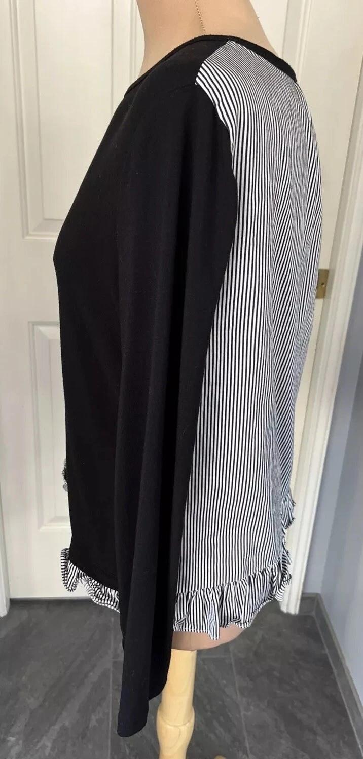 Maglione pullover Kate Spade Broome Street nero taglia media a righe schiena con volant
