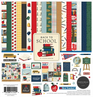 New! Carta Bella Paper BACK TO SCHOOL 12x12 Scrapbook Cardstock Collection Kit