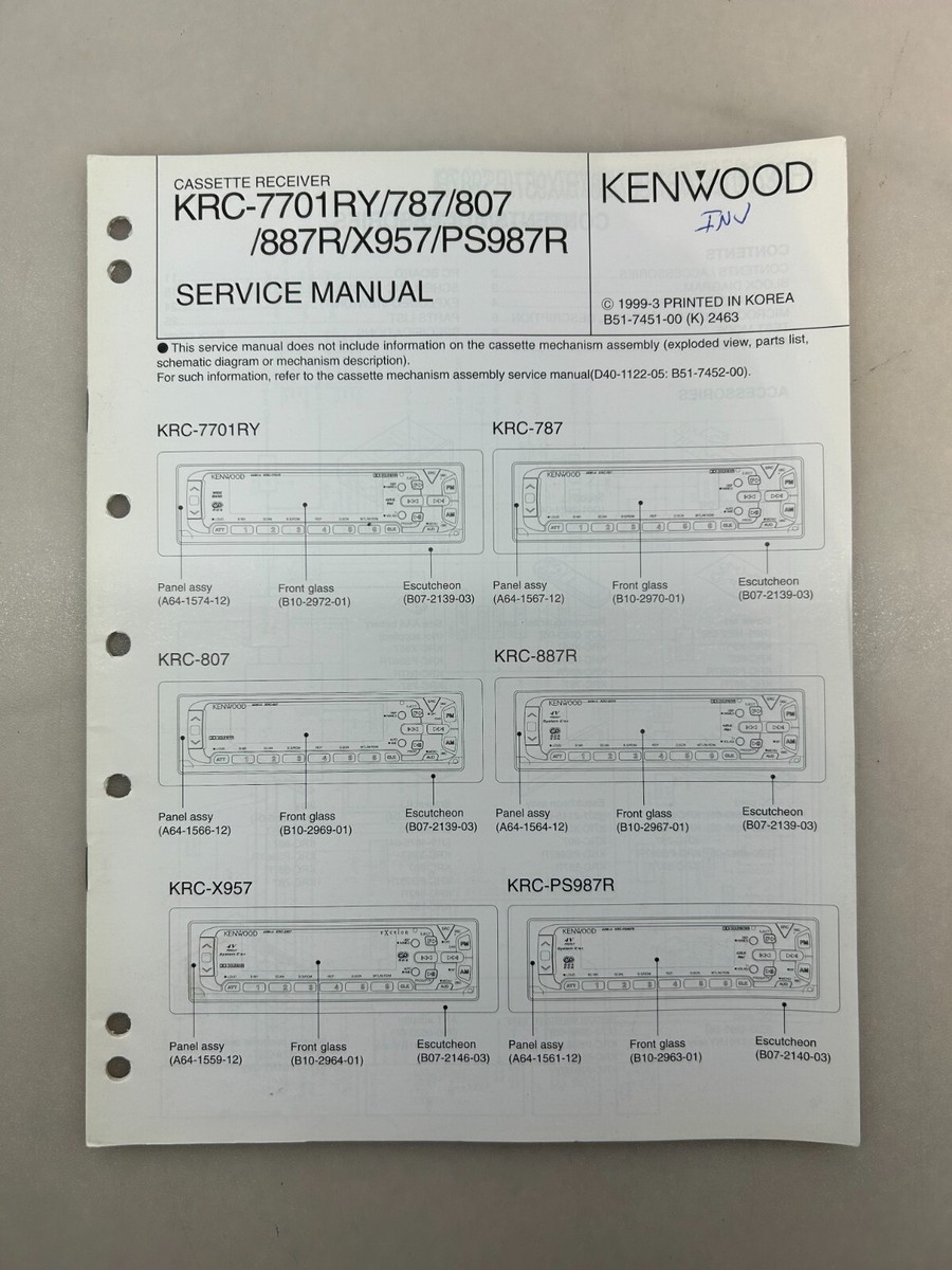 Kenwood KRC-7701RY 787 807 887R X957 PS987R Service Manual Free
