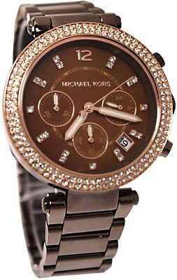NEW MICHAEL KORS PARKER ESPRESSO BROWN S/S,CRYSTAL,CHRONO  display picture 1