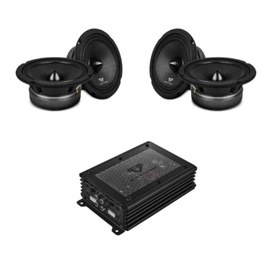 DS18 4x 6.5" Midrange Speakers with Bullet and Amplifier - Black Diamond Bundle