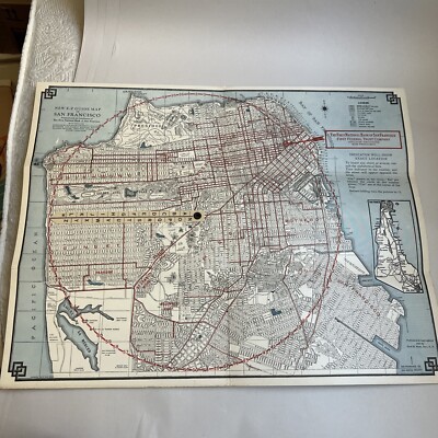 Antique 1921 E-Z Guide Map of San Francisco Dial Pointer First National Bank #DM