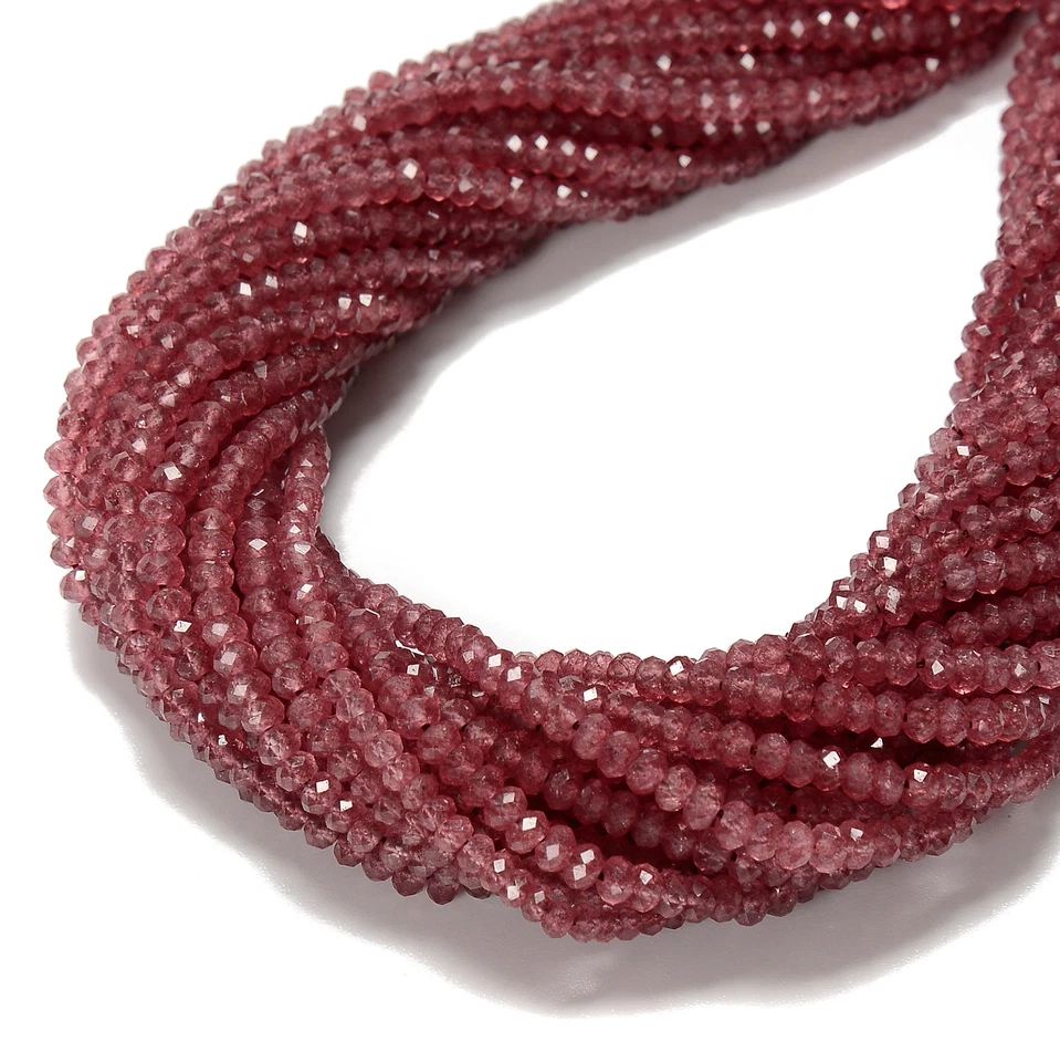 Natural Dark Strawberry Quartz Faceted Rondelle Beads Size 2.5x4mm 15.5'' Strand - Image 2 of 2