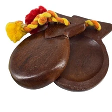 Vintage Hand Carved Wooden Castanets Wood Clappers Noisemakers Percussion