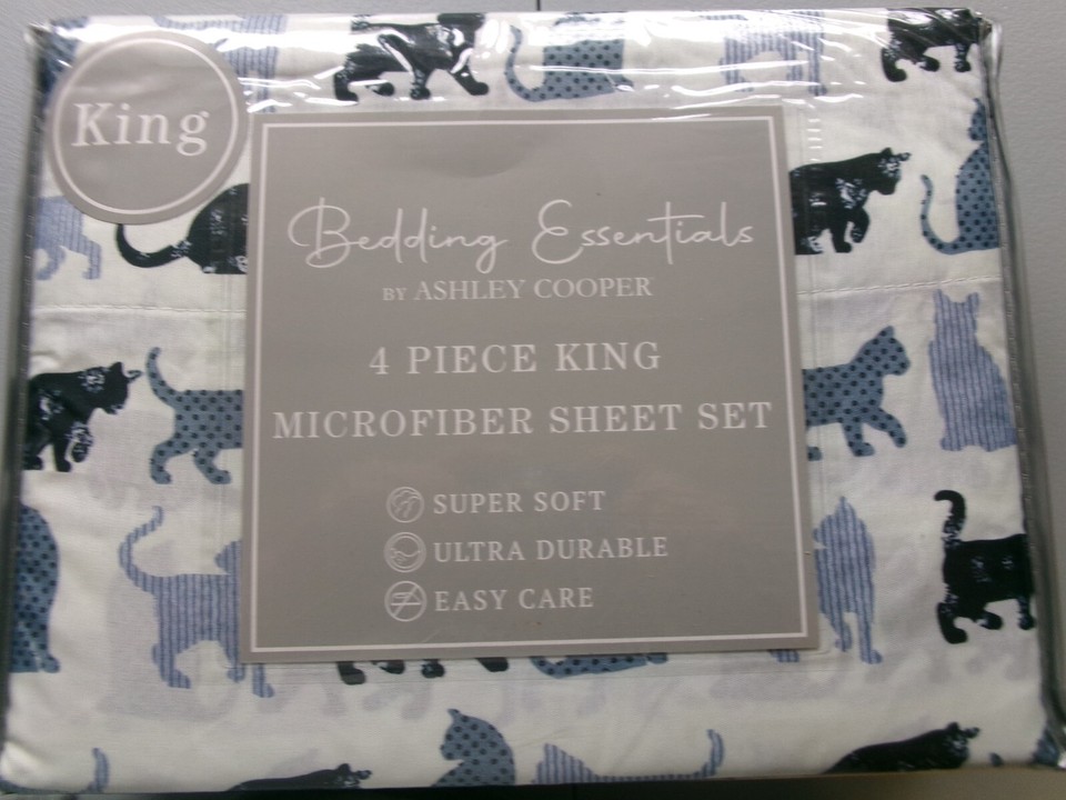 New KING 4 pc size Sheet Set *** Blue/Black cats eBay