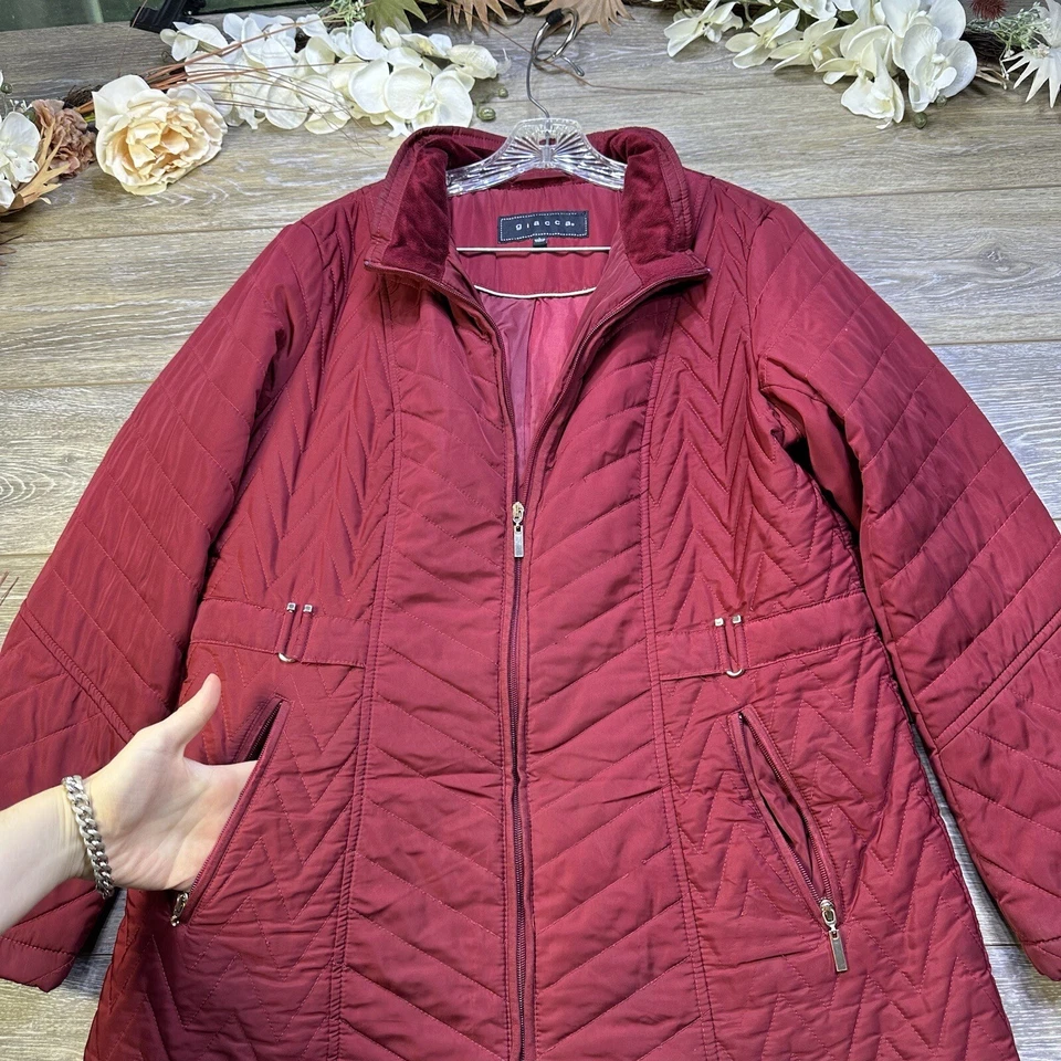 Giacca Womens Jacket Size Large Lined Insulated Quilted Maroon Red - Image 3 of 4