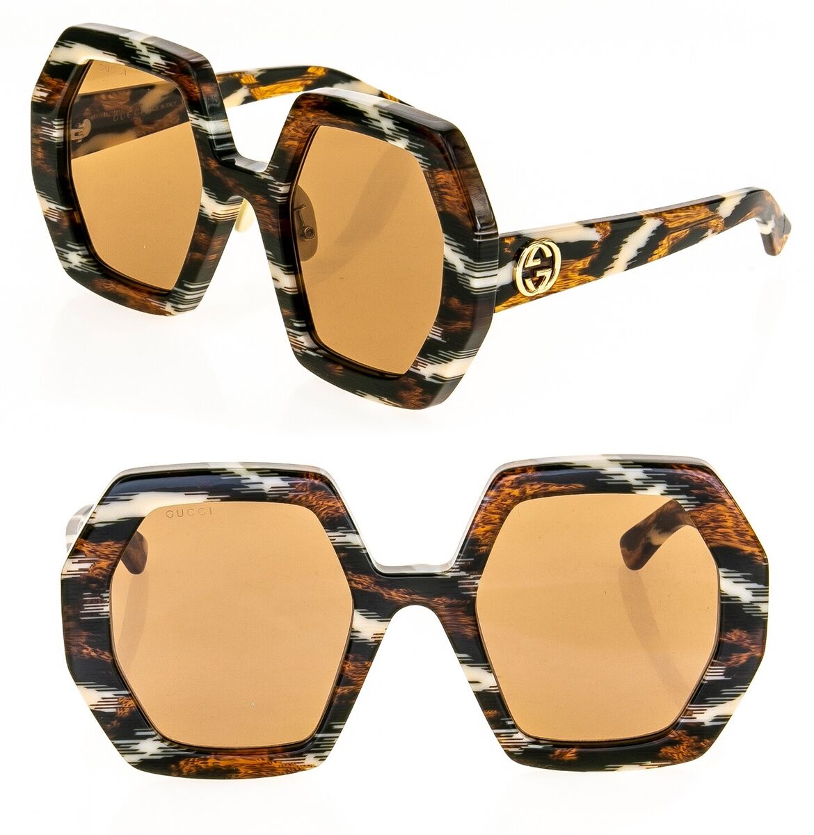 GUCCI 0772 Brown Leopard Stripe Geometric Logo Gg0772S 011 GUCCI 0772 Brown Leopard Stripe Geometric Logo Gg0772S 011