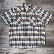Wrangler Western Shirt Mens XL Gry-WhtPlaid Pearl Snap Short Sleeve Rodeo Cowboy