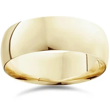 Mens 8mm Dome High Polished Wedding Band Ring 14K Yellow Gold