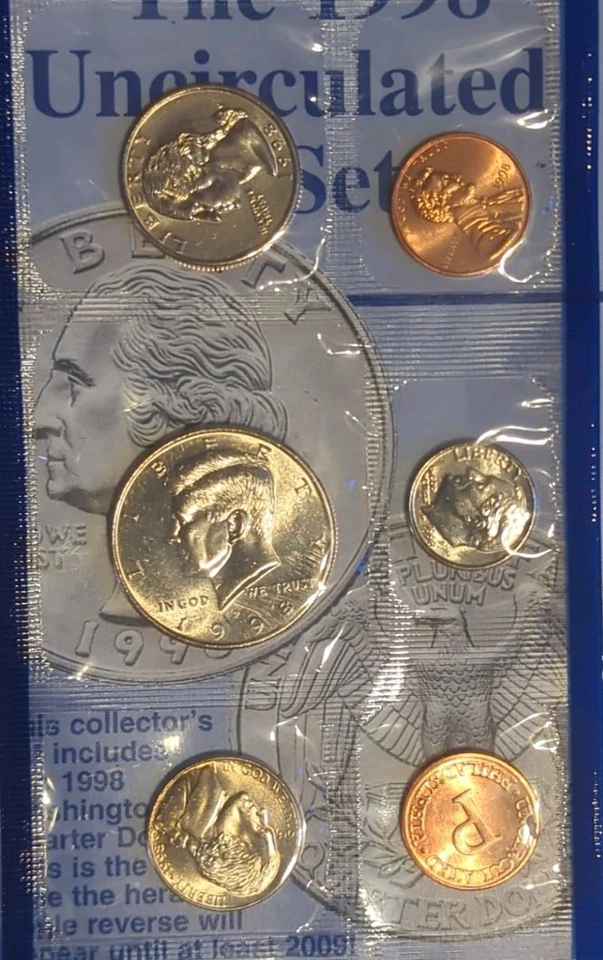 1998 US Mint Uncirculated Coin Set Denver Philadelphia OGP with COA 5c P Toned * - Image 3 of 4