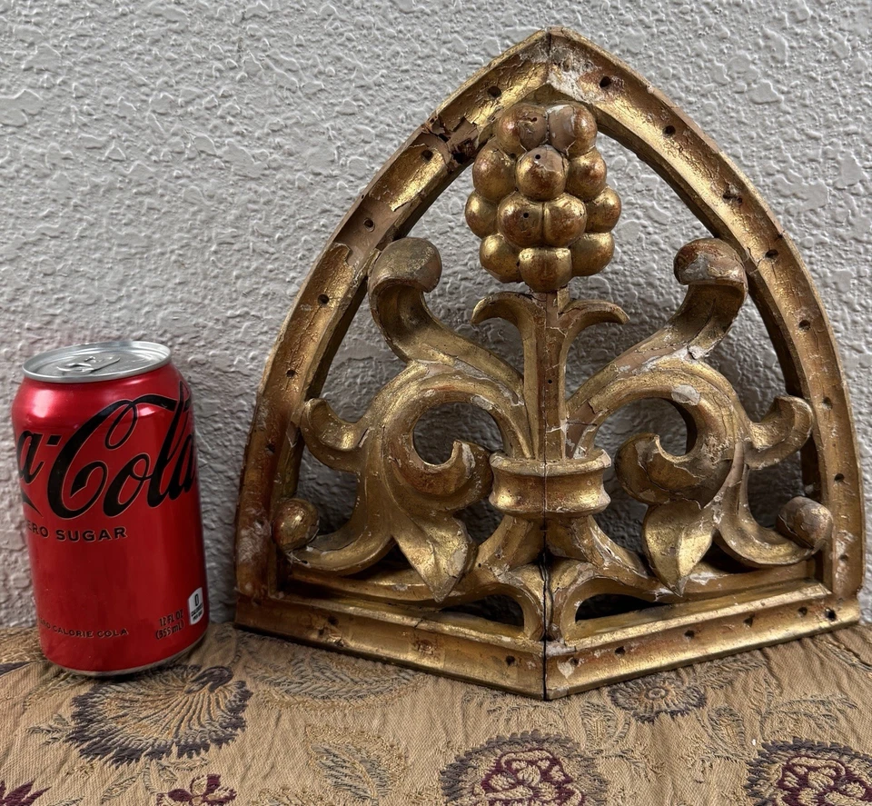 Antiguo panel de uva floral arquitectónico barroco de madera dorada tallada siglo XVIII francés Foto 2 de 4