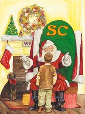 Original Watercolor Private Discussion with Santa