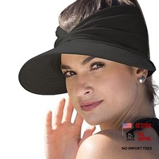 Sun Visor Ponytail Hat for Women Packable Wide Brim Summer Hat One Size Black