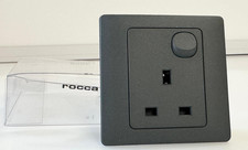 2x New Rocca Screwless Matt Black Single Socket Switched Socket Slimline Socket