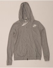 NIKE Womens Zip Hoodie Sweater UK 14 Medium Grey Polyester DI43