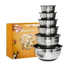 ROYDX Stainless Steel Mixing Bowls With BPA Free Airtight Lids &3 Grater Atta...