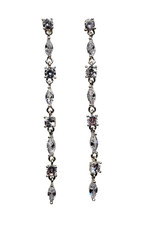 Cubic Zirconia Crystal Silver Tone Post Dangle Earrings Long Drop Bridal Prom