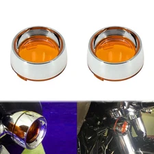 2x Bullet Turn Signal Light Amber Lens Chrome ABS Cover For Harley Dyna Softail
