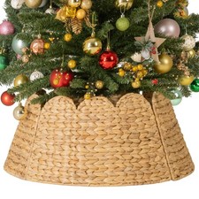 24" Scalloped Christmas Tree Collar, Wicker Christmas Tree Base Skirt with Wa...
