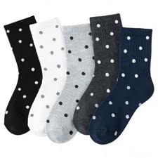 ATRIYFUL Polka Dot Crew Socks for Women, 5 Pairs Cute One Size, Colorful