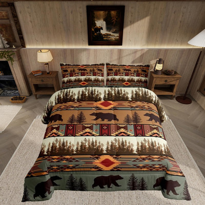 Feelyou Boho Comforter Set King Size Bear Comforter For Boys Girls Teens Rustic