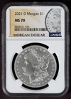 2021-D NGC MS70 MORGAN Silver $1 Dollar Coin Denver Mint MS70 w/Box COA