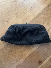 1950s 1960s Black Lace Kiss Lock Evening Clutch Purse Cocktail Bag