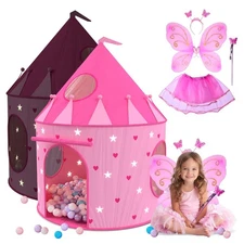 5-Piece Princess Castle Girls Pop Up Play Tent & Dress Up Costume Bundle - Pl...