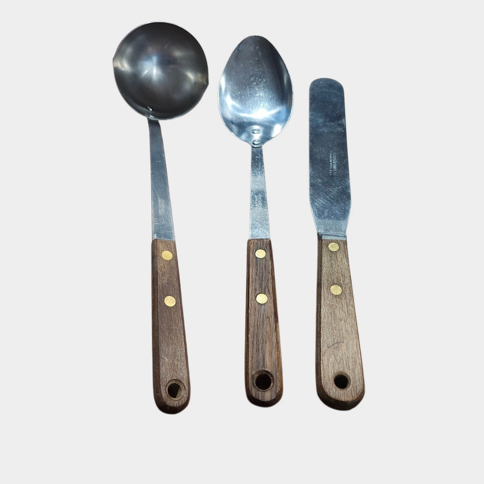Vintage Robinson Kitchen Utensil Set 3pc Brown Wood Handle Stainless Steel USA
Opens in a new window