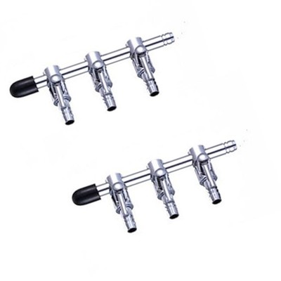2pcs 3 Way Aquarium Chrome Metal Gang Manifold Air Line Control Valve Air Tap...