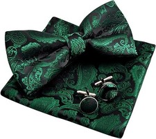 Men Paisley Bow Tie Set Pocket Square Cufflinks Wedding Formal Party Business