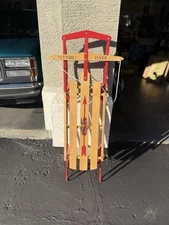 Flexible Flyer Metal Runner Steel/Wood 54" Long Snow Slider Sled for Kids, Red