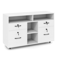 COSTWAY File Cabinet Mobile Lateral Filing Storage Organizer with Lock-White