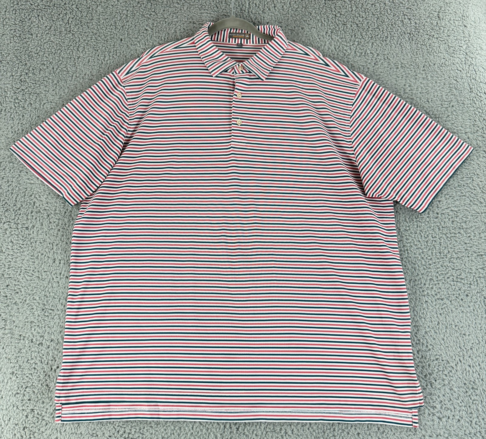 Peter Millar Summer Comfort Polo Mens XXL Red Blue Stripe Golf Short Sleeve