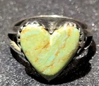 VINTAGE NAVAJO NATIVE AMERICAN SILVER TURQUOISE HEART RING SIZE 2