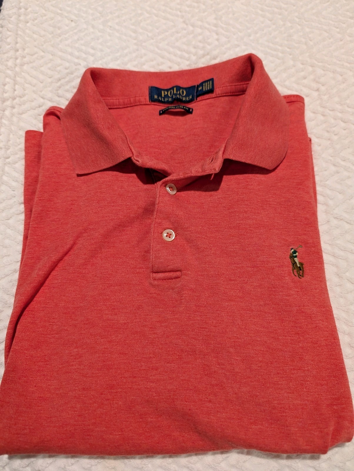 Ralph Lauren Polo Shirt Men M Coral Color Short Sleeve Cotton Custom Fit