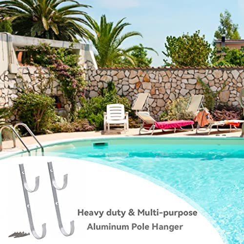  Swimming Pool Aluminum Pole Hanger Set, Blue, 1-Pack (2 Hooks), 11079A-Silver