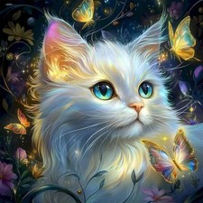 Cat Diamond Art Kits for Adults, White Cat Diamond Painting Kits for Adults Q